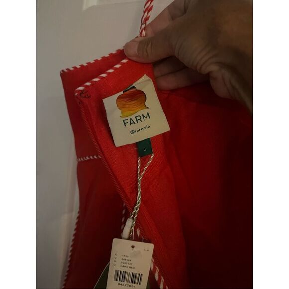 NWT Farm Rio Red Bow Linen Scalloped Midi Dress